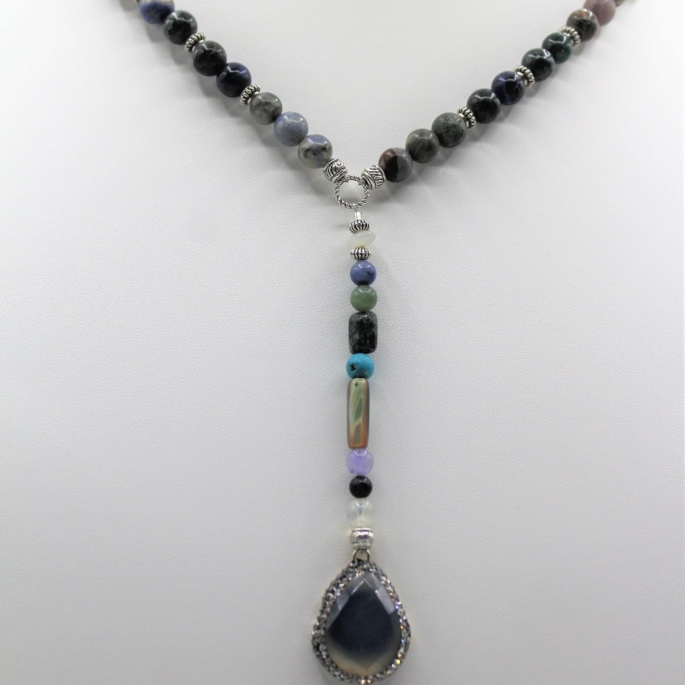 Delicate multi gem Y necklace labradorite pendant - Picture 1 of 5